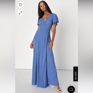 Lulu’s Denim Blue Wrap Maxi Dress